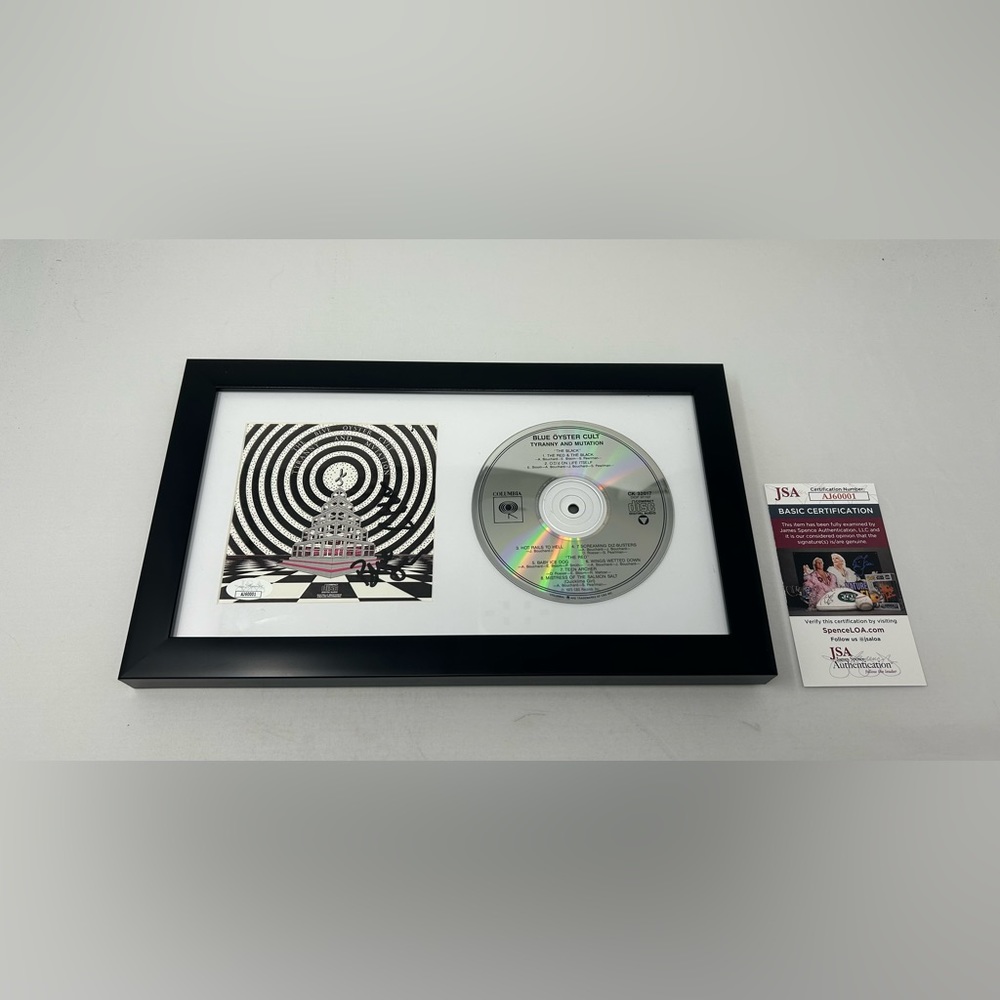 Blue Oyster Cult signed Tyranny and Mvtation CD Cover Framed JSA COA